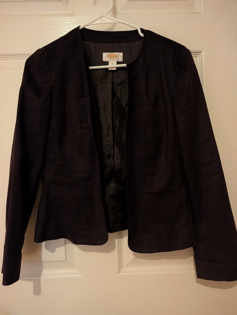 Talbots Black Collarless Open-Front Blazer